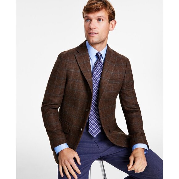 Tommy Hilfiger Men's Modern-Fit All Wool Sport Coats BrownBlue B4HP - Picture 1 of 4